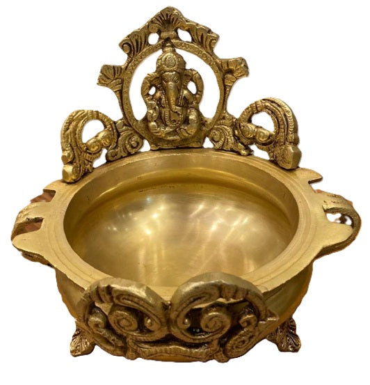Handcrafted Brass Ganesh Urli Bowl – Traditional Indian Decorative Floating Bowl with Lord Ganesha | Urli for Flower & Diya Decoration | Brass Pooja Decor for Home Temple, Entrance & Festive Décor