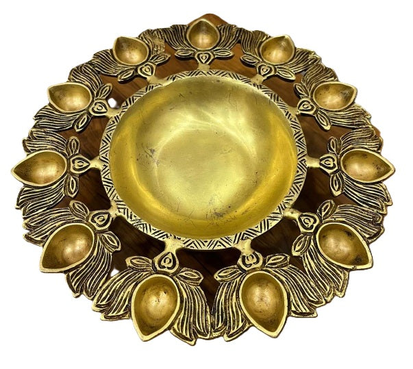 Brass Lotus Shaped 11 Diya Stand – Traditional Handcrafted Oil Lamp Holder for Puja, Diwali Décor, Temple & Home Decoration | Heavy Brass Decorative Deepam with 11 Wick Holders