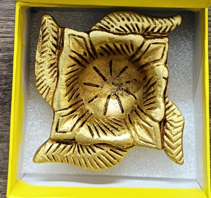 Handcrafted Brass 4-Corner Diya (Deepak) for Puja & Festive Decor | Traditional Indian Oil Lamp for Diwali, Temple, Prayer Room & Home Decor | Solid Brass Handmade Puja Diya