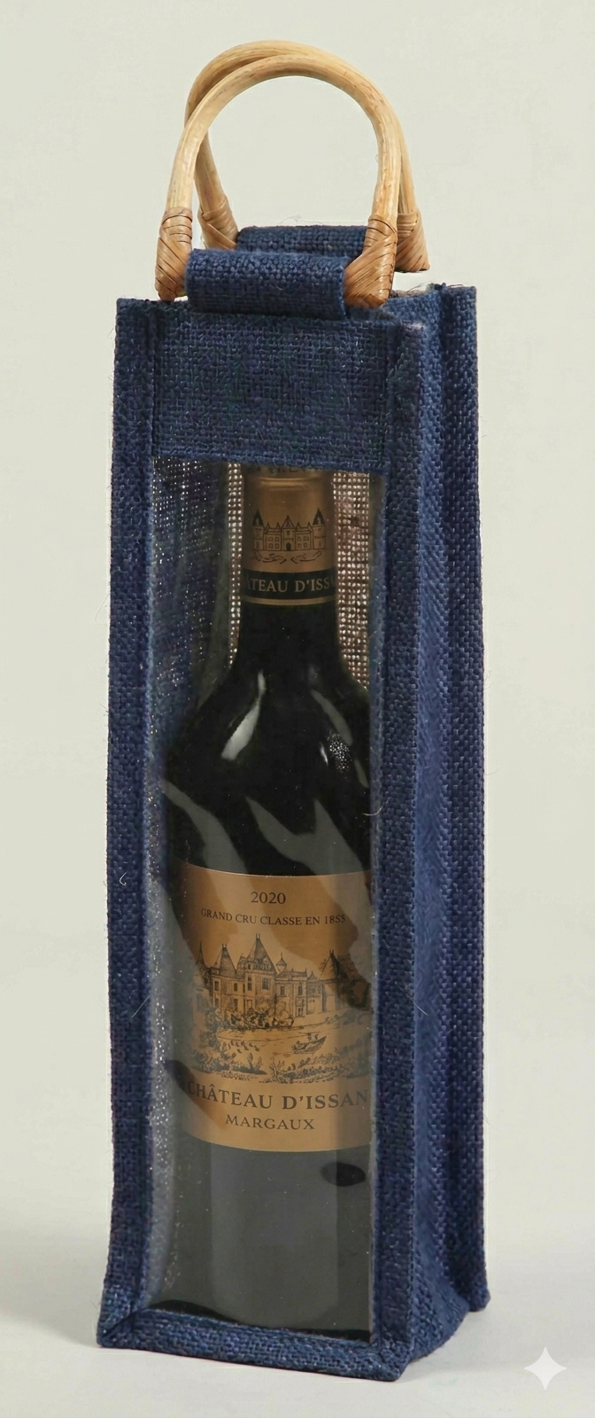 Reusable Burlap Wine Bag Gift Tote – 100% Natural Biodegradable Eco-Friendly Bottle Bag | Durable Organic Jute Wine Carrier for Wine, Champagne, Liquor | Sustainable Packaging- PACK OF 4- BLUE