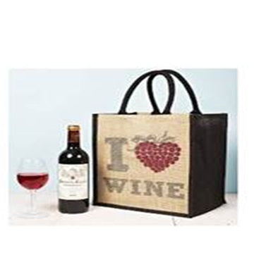 Printed Burlap Bags for  wine bag set of 6