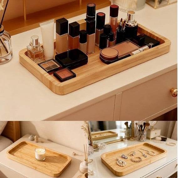 Bamboo Bathroom Vanity Tray for Countertop – Natural Wooden Organizer Tray for Perfume, Toiletries & Décor | Stylish Toilet Tank Tray for Bathroom Accessories