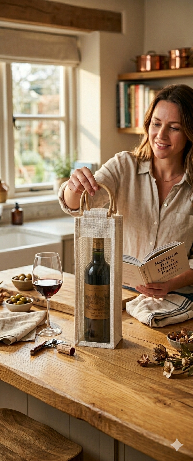 Reusable Burlap Wine Bag Gift Tote – 100% Natural Biodegradable Eco-Friendly Bottle Bag | Durable Organic Jute Wine Carrier for Wine, Champagne, Liquor | Sustainable Packaging- PACK OF 4- WHITE